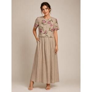 Vintage Just In Thyme Linen Blend Floral Maxi Dress 12 Modest Cottagecore 90s